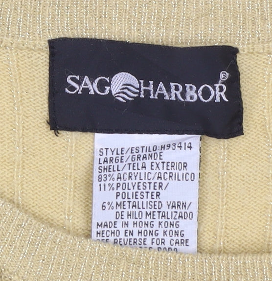Sago Harbor Women Gold L Metallic Rib Knit V-Neck Cardigan