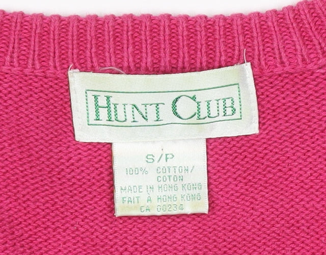 Hunt Club Women’s Pink S Cotton V-Neck Short Sleeve Knit Jumper