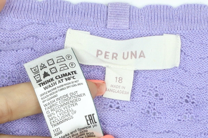Per Una Women Purple Open Knit V-Neck Cardigan Size 18