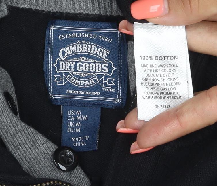American Dry Goods Company Men Black M 1/4 Zip Cotton Jumper