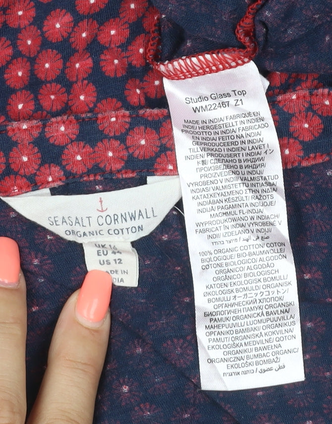 Seasalt Cornwall Women Red Floral Organic Cotton Button-Up Blouse UK 16