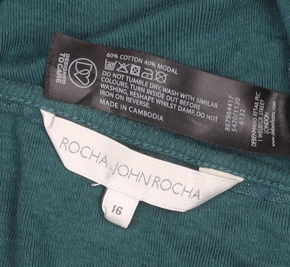 Rocha John Rocha Women Green Size 16 Ruffle Scoop Neck Jersey T-Shirt