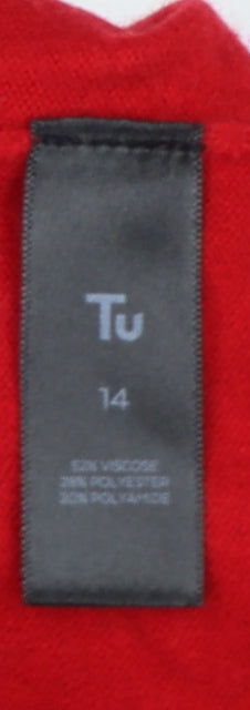Tu Women Red Size 14 Short Sleeve Crew Neck Fine Knit Jumper