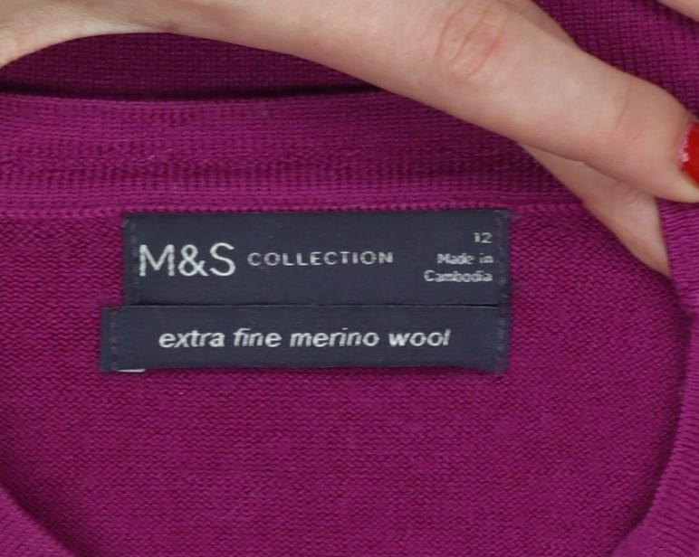 M&S Women Purple Size 12 Extra Fine Merino Wool Crew Neck Jumper
