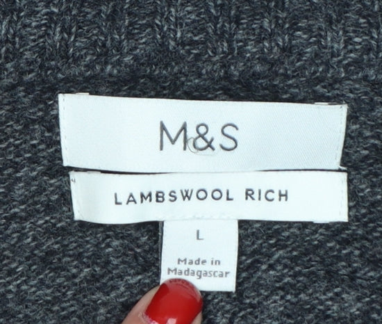 Marks and Spencer Men Grey Large Lambswool Rich Button Cardigan