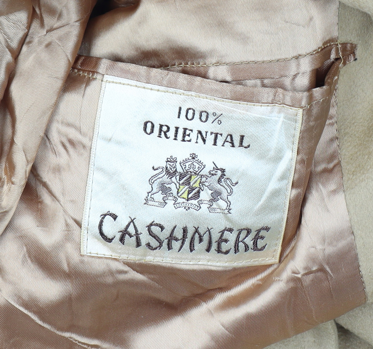 Oriental Cashmere Size L Men’s Beige 100% Cashmere Long Overcoat Lined