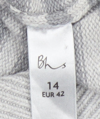 Bhs Women’s Grey White Striped Crew Neck Jumper UK 14 Cotton Knit
