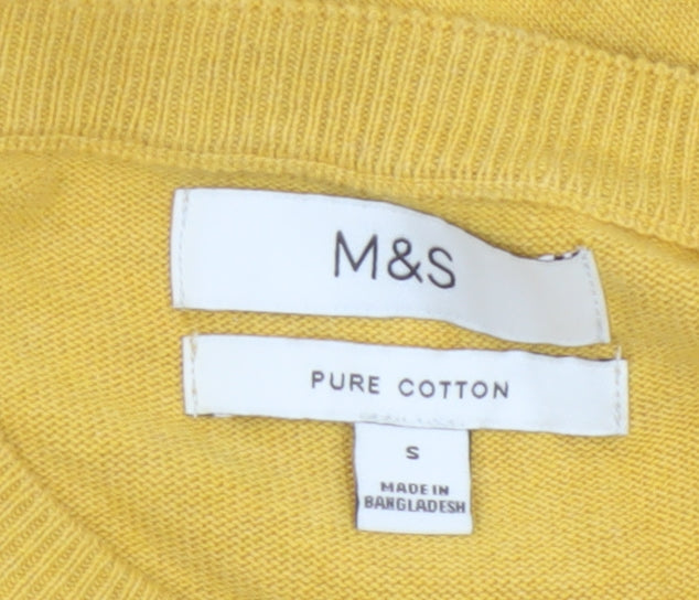 Marks and Spencer Men Yellow S Pure Cotton Crew Neck Pullover Jumper