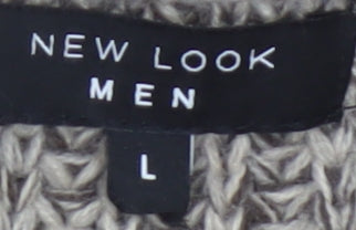 New Look Men Beige Size L Open Chunky Knit Cardigan Pockets