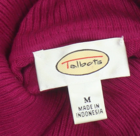 Talbots Women Pink M Ribbed Roll Neck Cotton Blend Jumper