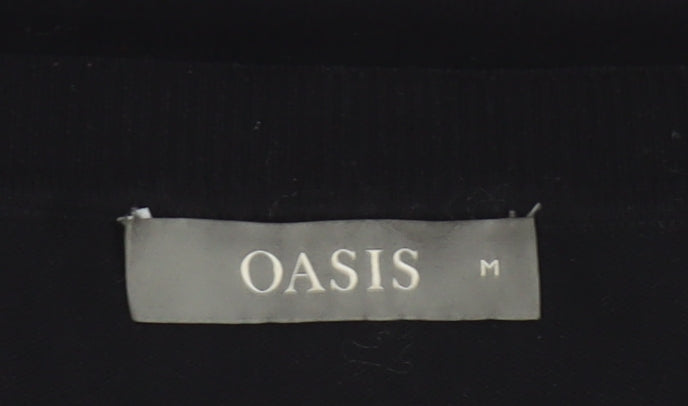 Oasis Women Black M Floral Metallic Knit Crew Neck Pullover Jumper