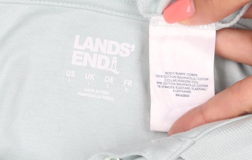 Lands' End Men Blue L Long Sleeve Cotton Polo Shirt Regular