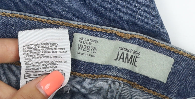 Topshop Jamie Women’s Blue Distressed High Rise Skinny Jeans UK 10 W28 L30