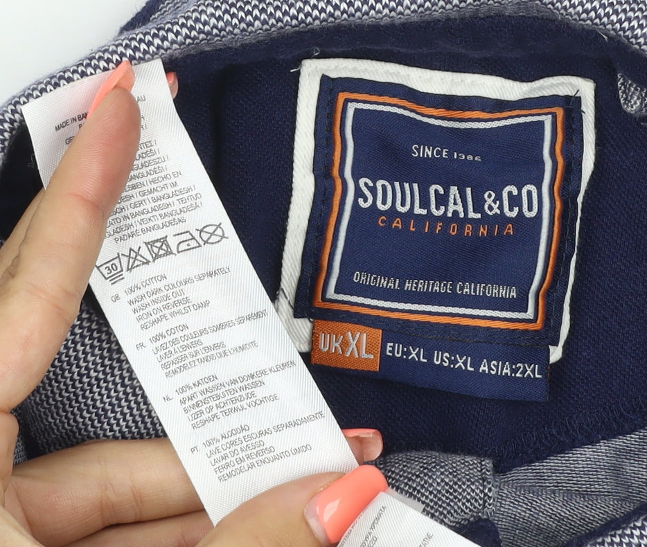SoulCal & Co Men’s Grey XL Cotton Bear Logo Short Sleeve Polo Shirt