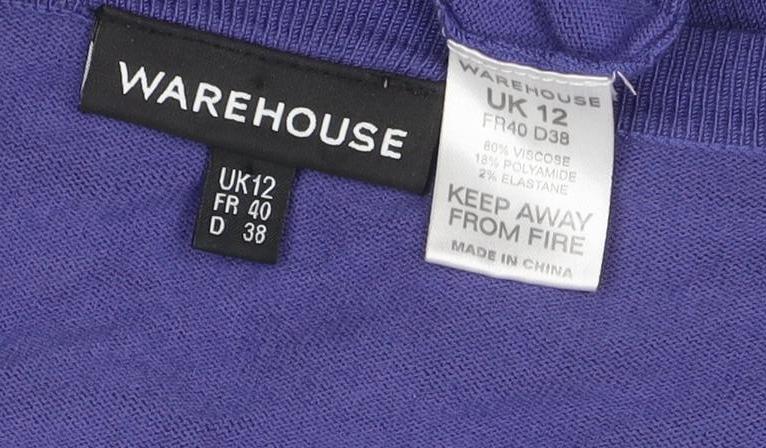 Warehouse Women Purple UK 12 Button Knit Balloon Sleeve Cardigan