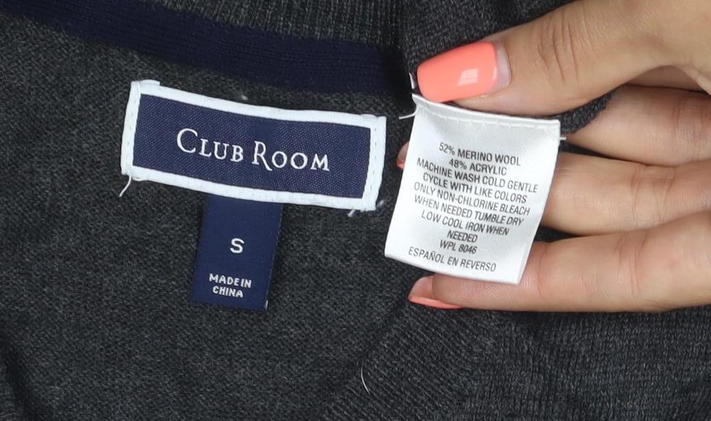 Club Room Men’s Grey Wool Blend V-Neck Knit Vest Size S Classic