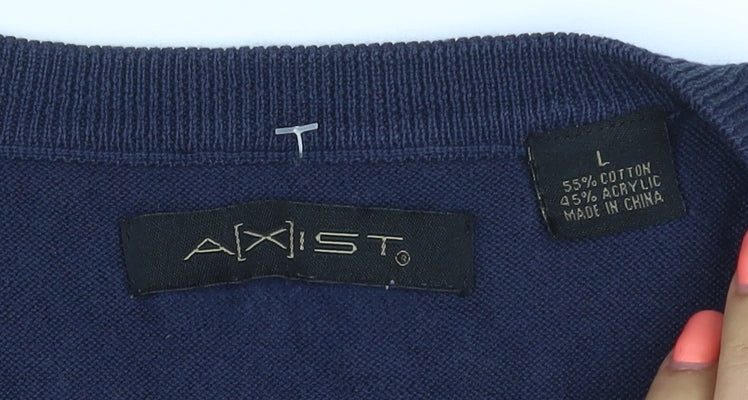 Axist Mens Blue L Argyle V-Neck Sleeveless Cotton Blend Jumper Vest