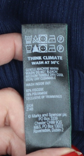Marks and Spencer Women Blue M Rib Knit Short Sleeve Crew Neck T-Shirt