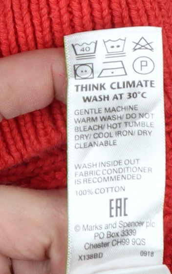 M&S Women Red M Cable Knit Cotton Crew Neck Jumper