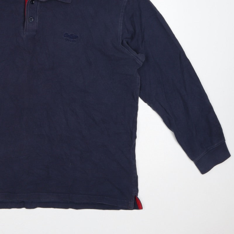 Cotton Traders Men’s Blue L Long Sleeve Polo Shirt Logo