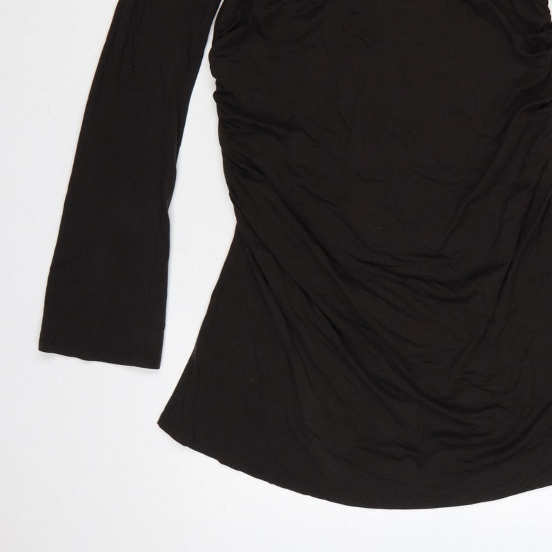 Weekday Women Black XL One Shoulder Ruched Long Sleeve Fit & Flare Dress