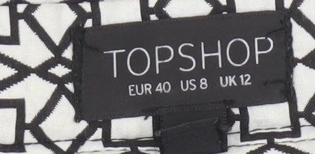 Topshop Women Black White Geometric Pencil Skirt UK 12 Knee Length