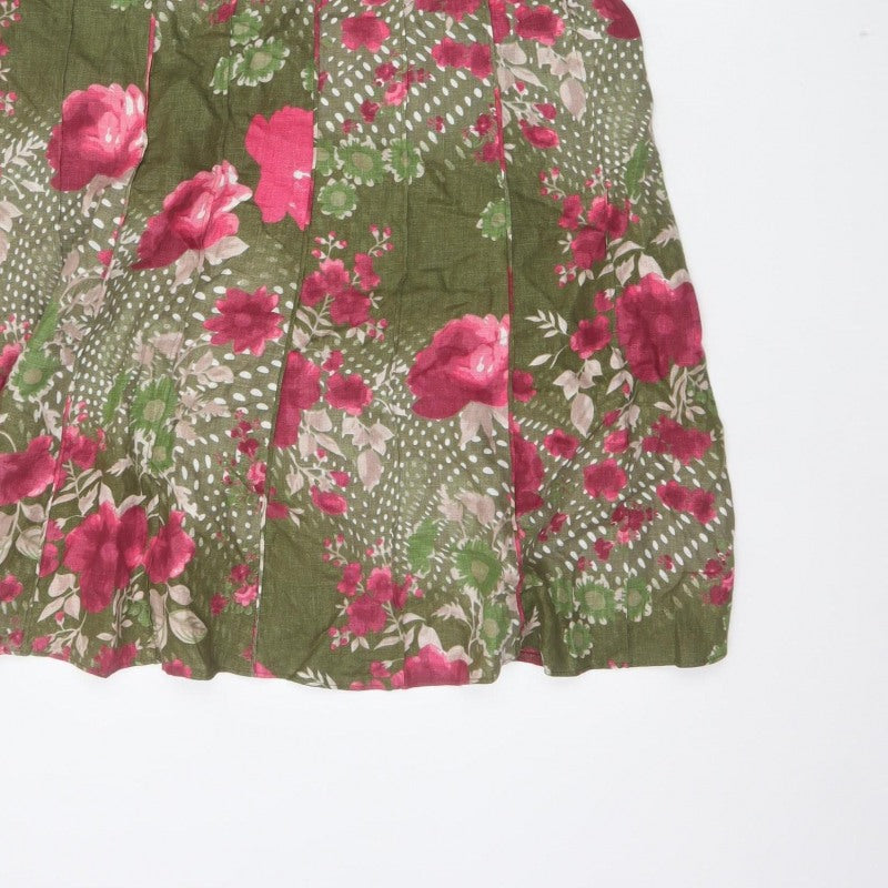 Per Una Women’s Green Floral Flared Knee Length Skirt Size 14