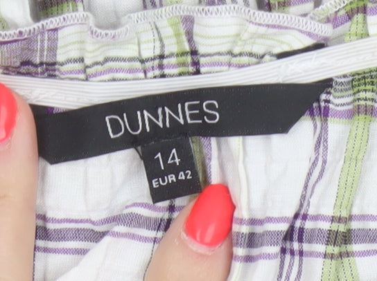 Dunnes Women Multicoloured UK 14 Plaid Off Shoulder Button Blouse