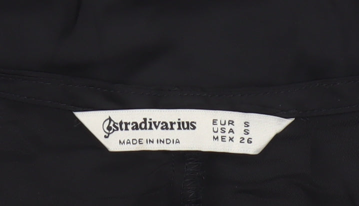 Stradivarius Women Black S V-Neck Short Sleeve Button-Up Blouse