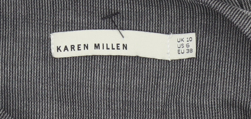 Karen Millen Women Grey Pinstripe A-Line Knee Skirt UK 10 Wool