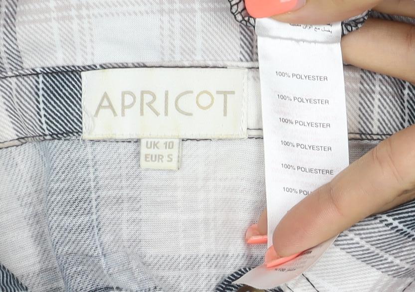 Apricot Women’s Grey Plaid Button-Up Shirt UK 10 Long Sleeve Pockets