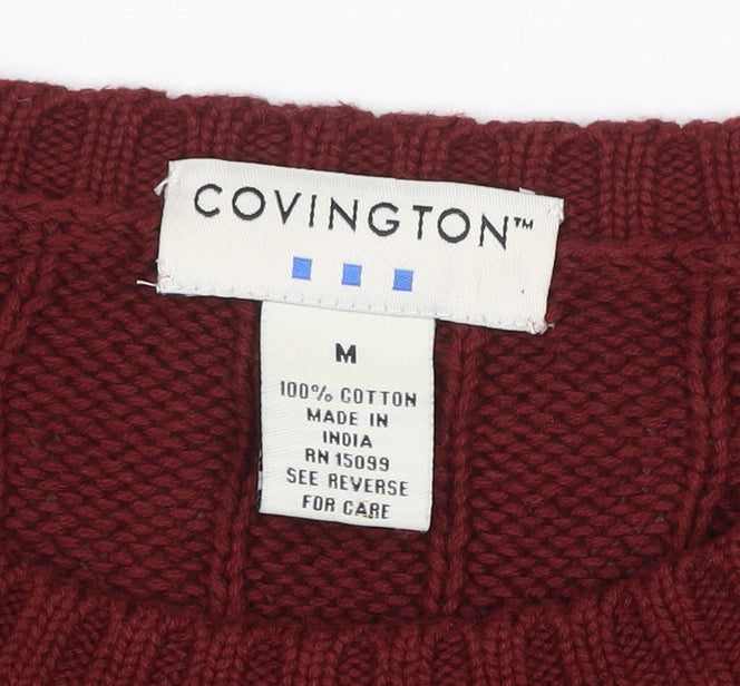 Covington Men’s Red Cable Knit Cotton Crew Neck Pullover Jumper M