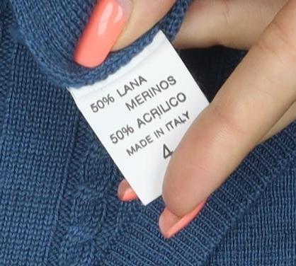 Chica Women Blue UK 22 Cable Knit Merino Wool V-Neck Pullover Jumper