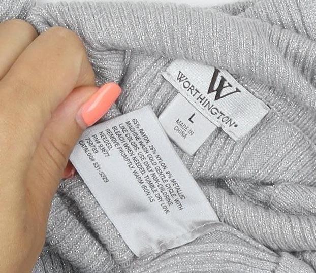 Worthington Women Silver L Ribbed Roll Neck Stretch Jumper