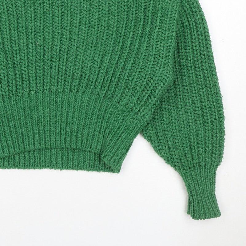 H&M Women Green S Chunky Rib Knit High Neck Raglan Jumper