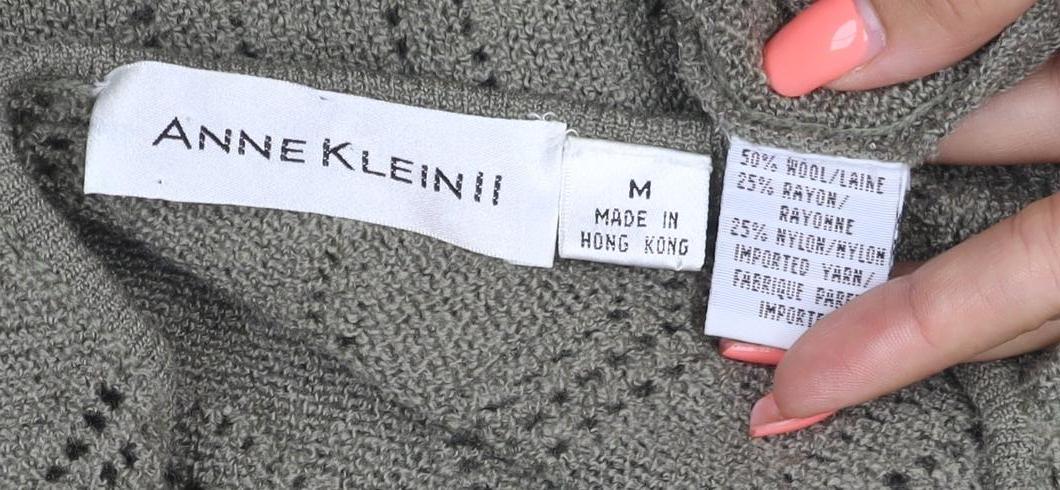 Anne Klein Women's Green M Open-Knit Geometric Long Sleeve Jumper