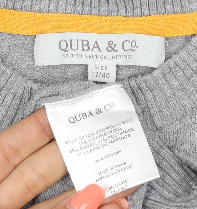 Quba & Co Women Grey Size 12 Polka Dot Merino Cotton Knit Jumper