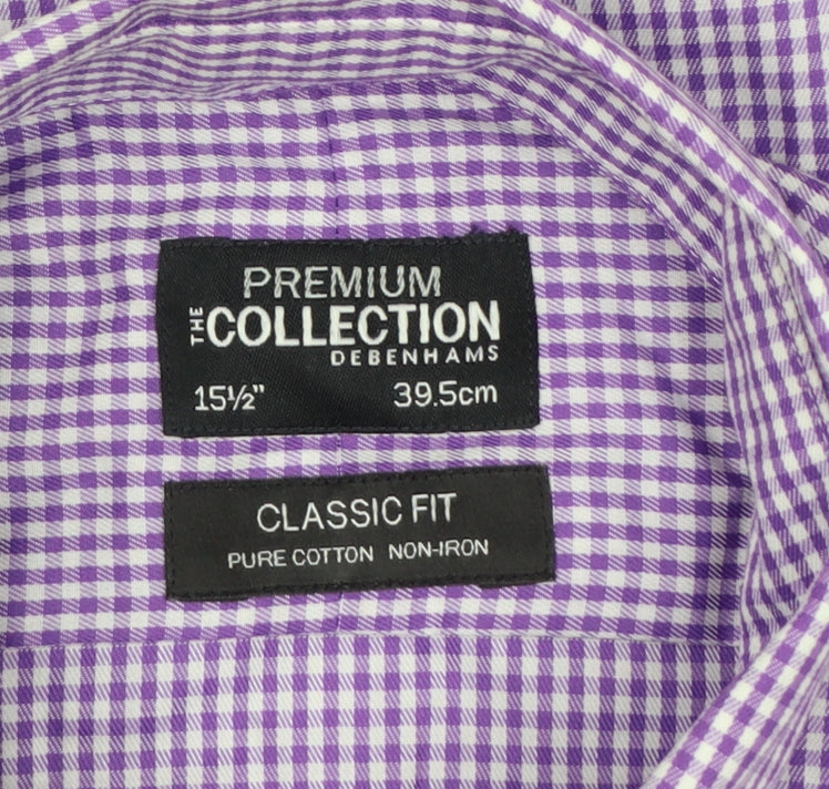 Debenhams Men Purple Check Cotton Classic Fit 15.5 Button-Down Shirt