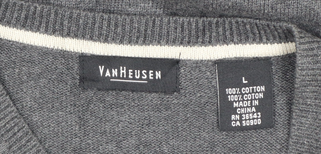 Van Heusen Men’s Grey L Cotton V-Neck Knitted Sleeveless Jumper Vest