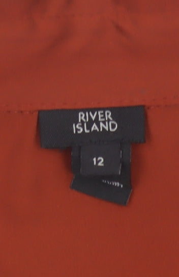 River Island Women Orange UK 12 Wrap Tie Collared Long Sleeve Blouse