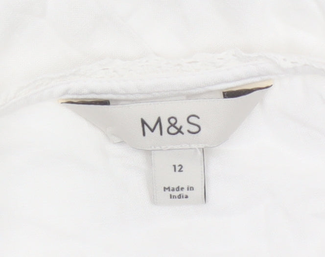 Marks and Spencer Women’s White Size 12 Linen Blend Lace Camisole Blouse