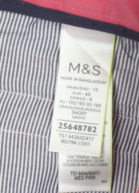 M&S Women Pink UK 12 Short Tapered Chino Trousers