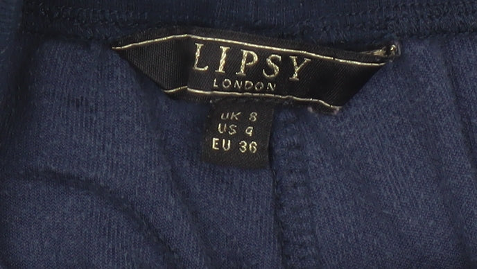 Lipsy London Women Blue Velvet Jogger Trousers UK 8 Logo Cuffed