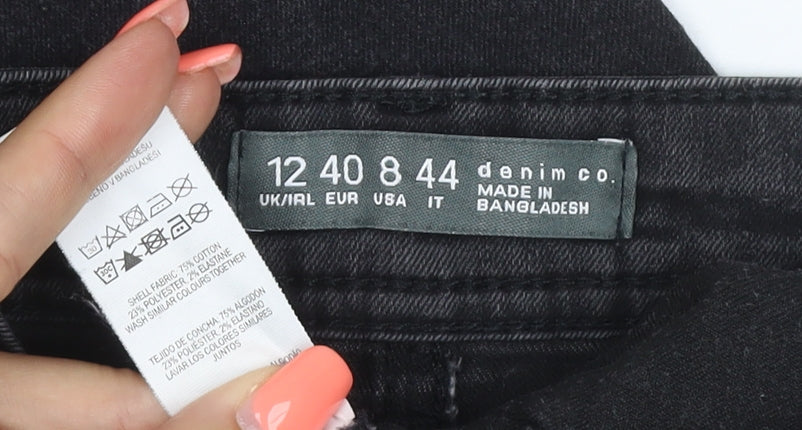 Denim Co. Women Black UK 12 Straight Mid Rise Stretch Jeans 5 Pocket