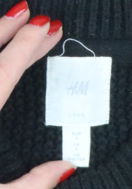 H&M Men Black S Cable Knit Crew Neck Pullover Jumper