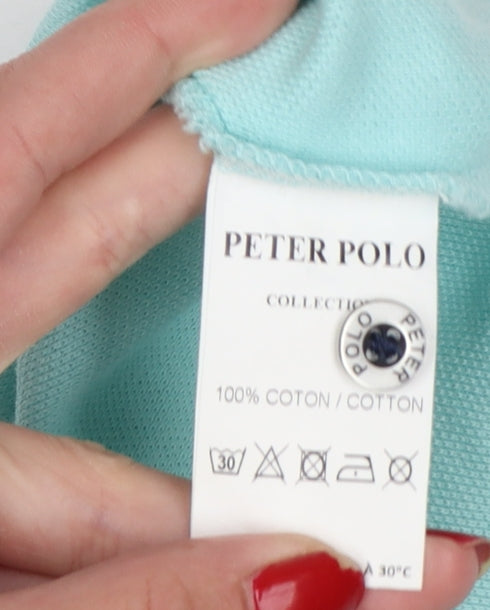 Peter Polo Men's Mint Green S Cotton Piqué Short Sleeve Logo Polo Shirt