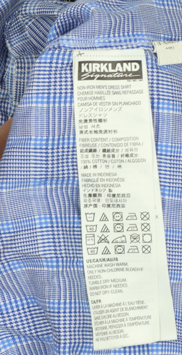 Kirkland Signature Men's Blue Check 17 Traditional Fit Non-Iron Shirt
