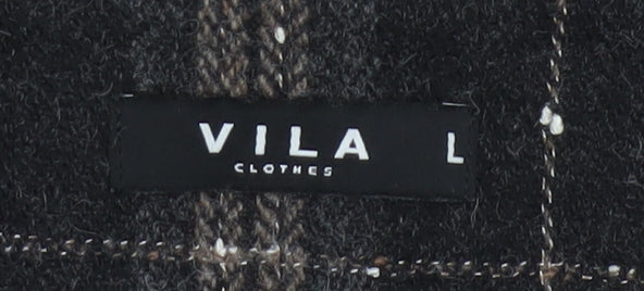 Vila Clothes Women’s Black Plaid Wool Blend Flare Skirt Size L