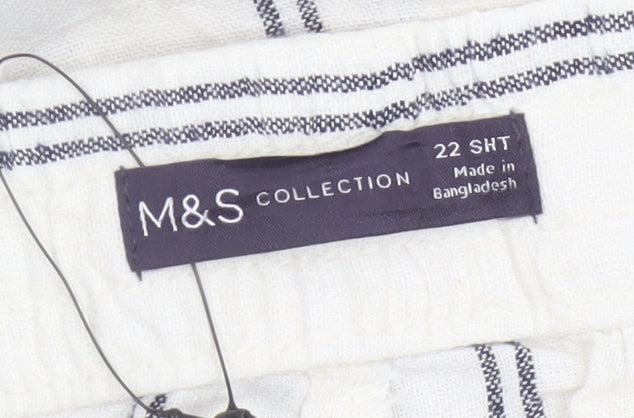 Marks & Spencer Women’s Ivory Stripe Wide Leg Trousers UK 22 Short