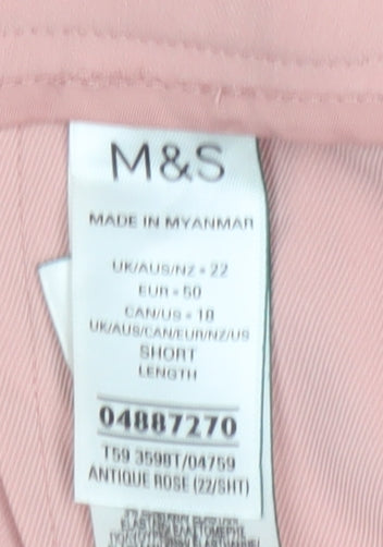 M&S Women’s Pink Size 22 Short Wide Leg Tailored Trousers